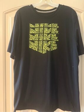 Nike Black Short Sleeve Tee with Neon Yellow Geometric Chest Graphic